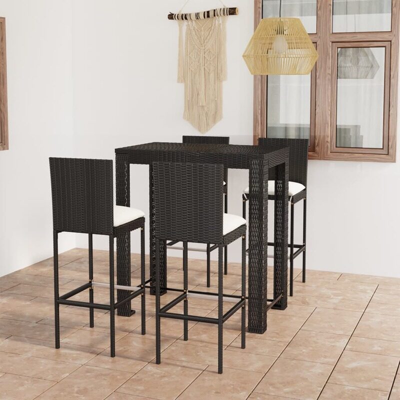 

vidaXL 5 Piece Outdoor Bar Set with Cushions Poly Rattan Black