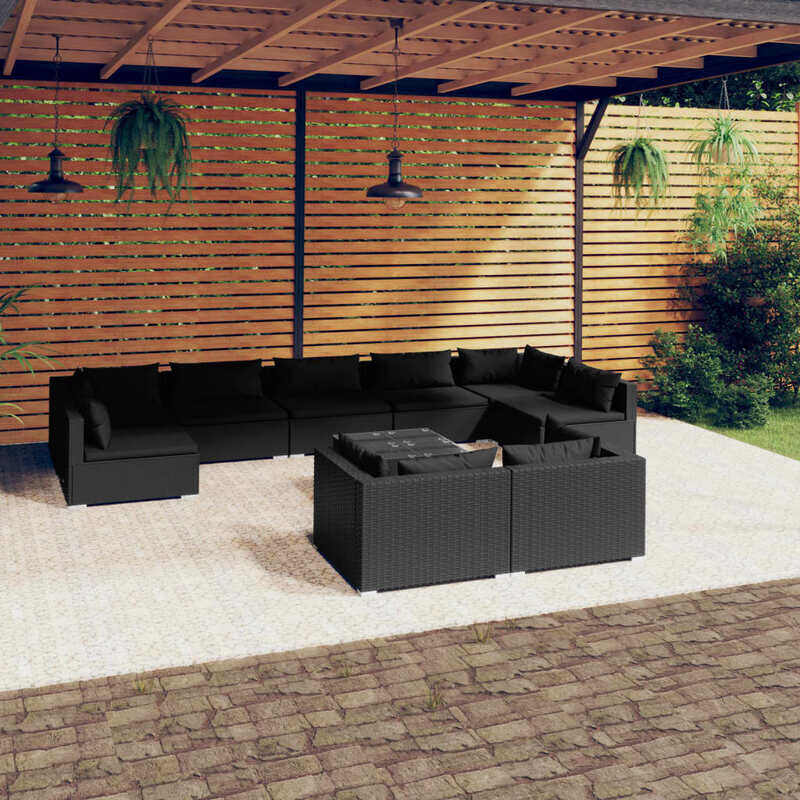

vidaXL 10 Piece Garden Lounge Set with Cushions Black Poly Rattan