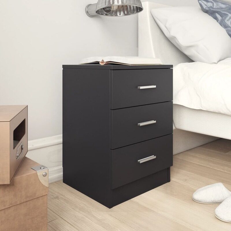 

vidaXL Bedside Cabinet Black 38x35x56 cm Engineered Wood