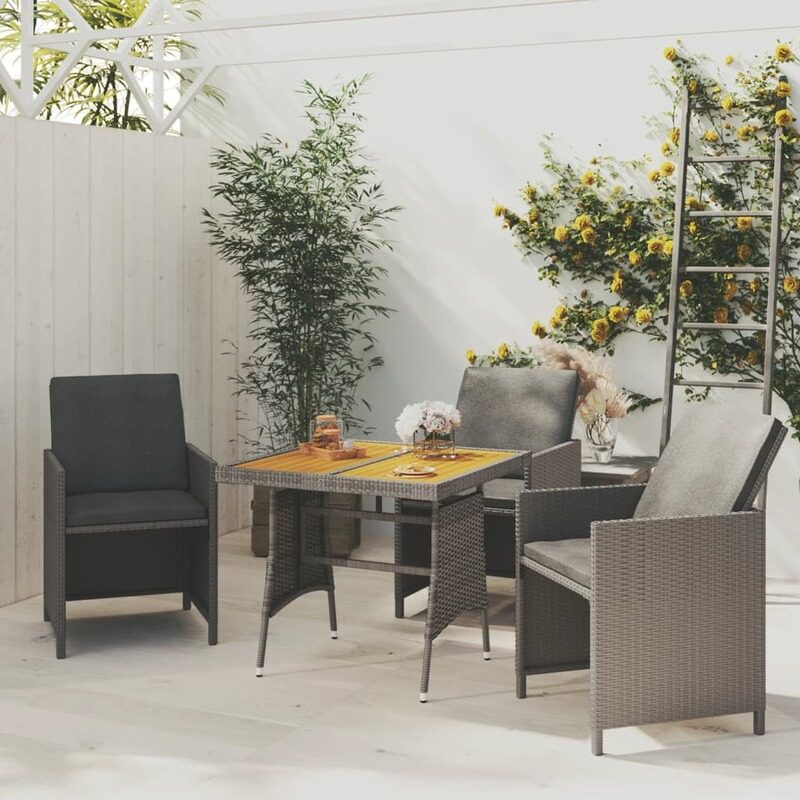 

vidaXL Garden Table Grey 70x70x72 cm Poly Rattan & Solid Acacia Wood