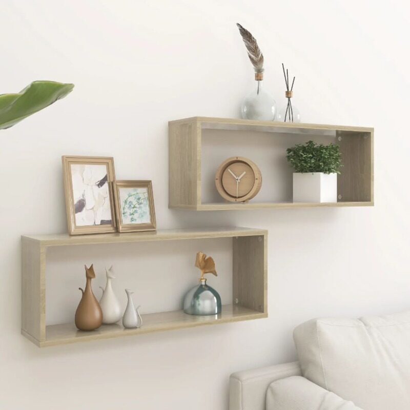 

vidaXL Wall Cube Shelf 2 pcs Sonoma Oak 60x15x23 cm Engineered Wood