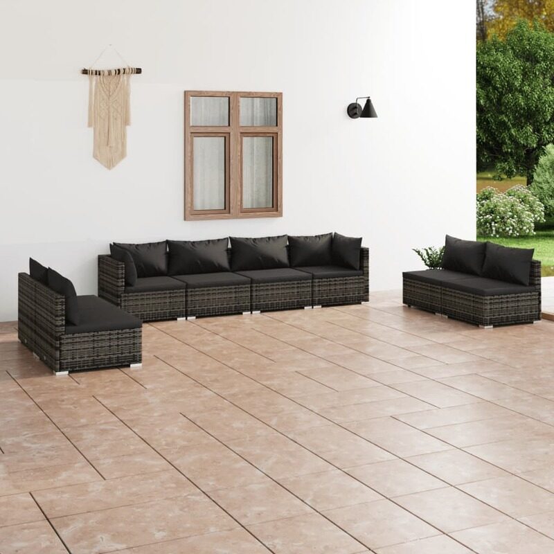 

vidaXL 8 Piece Garden Lounge Set with Cushions Poly Rattan Grey