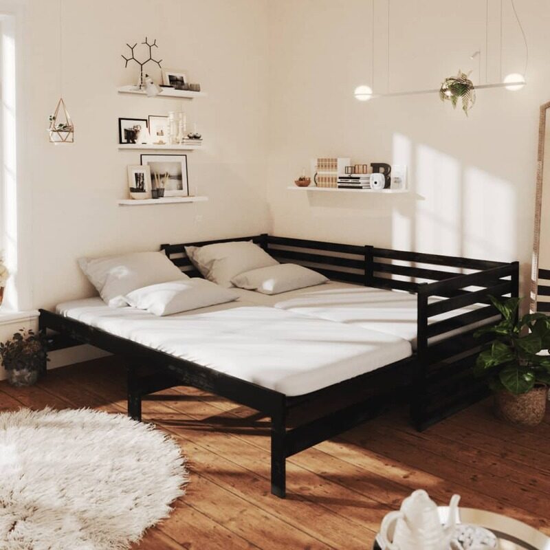 

vidaXL Pull-out Day Bed Black Solid Pinewood 2x(90x200) cm