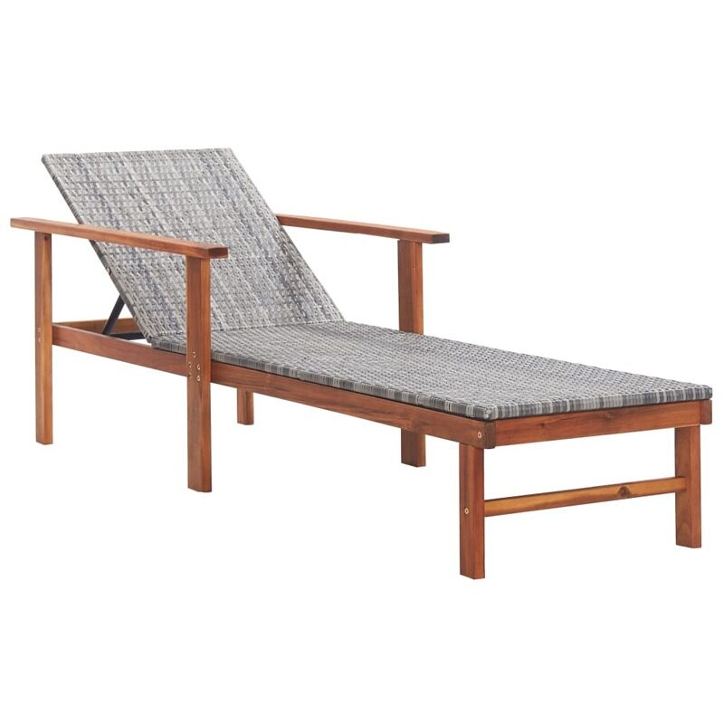 

vidaXL Sun Lounger Poly Rattan and Solid Acacia Wood Grey