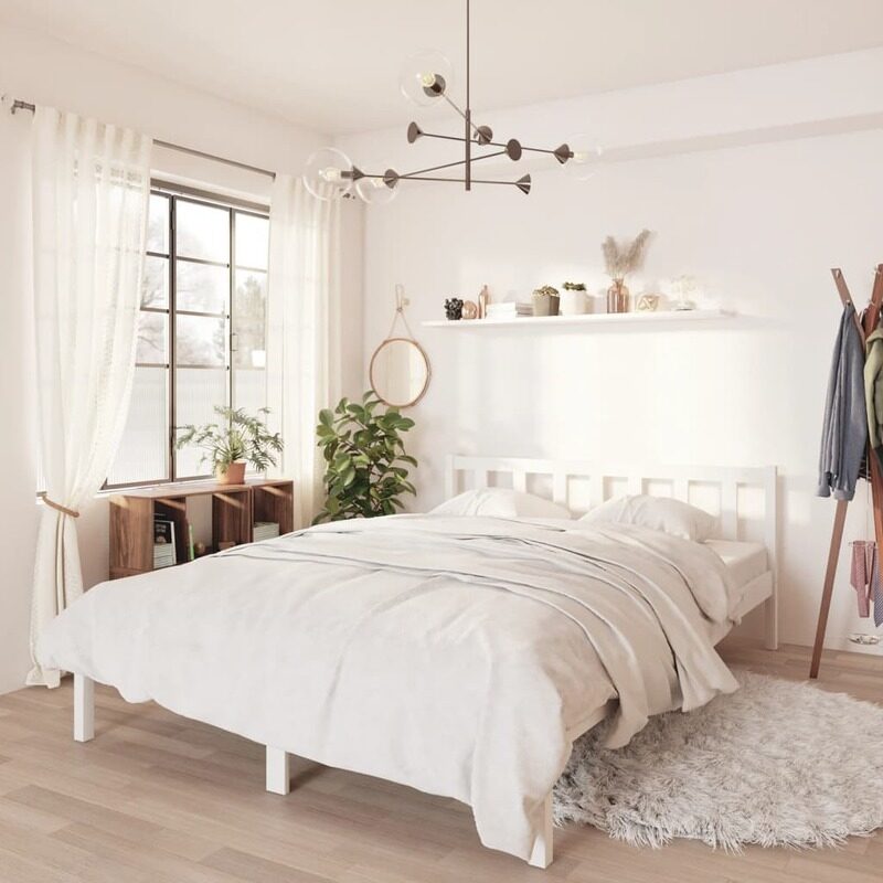 

vidaXL Bed Frame White Solid Pinewood 150x200 cm 5FT King Size