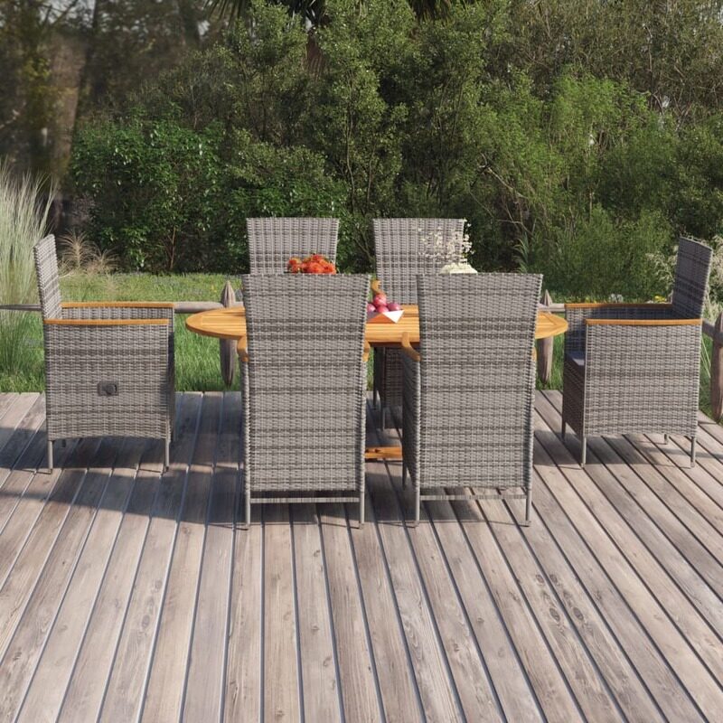 

vidaXL 7 Piece Garden Dining Set Poly Rattan Grey
