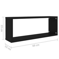 vidaXL Wall Cube Shelf 2 pcs Black 60x15x23 cm Engineered Wood