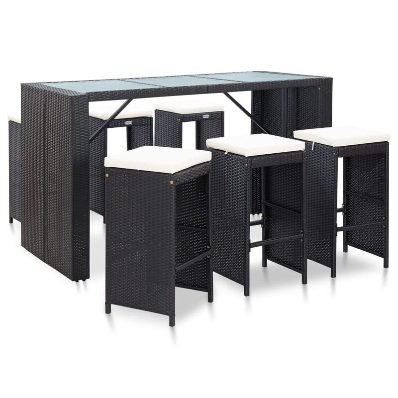 

vidaXL 7 Piece Garden Bar Set with Cushions Poly Rattan Black