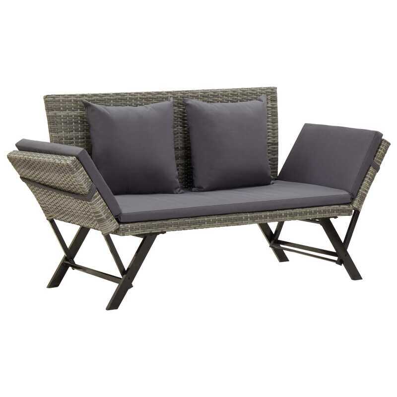 

vidaXL Garden Bench with Cushions 176 cm Grey Poly Rattan