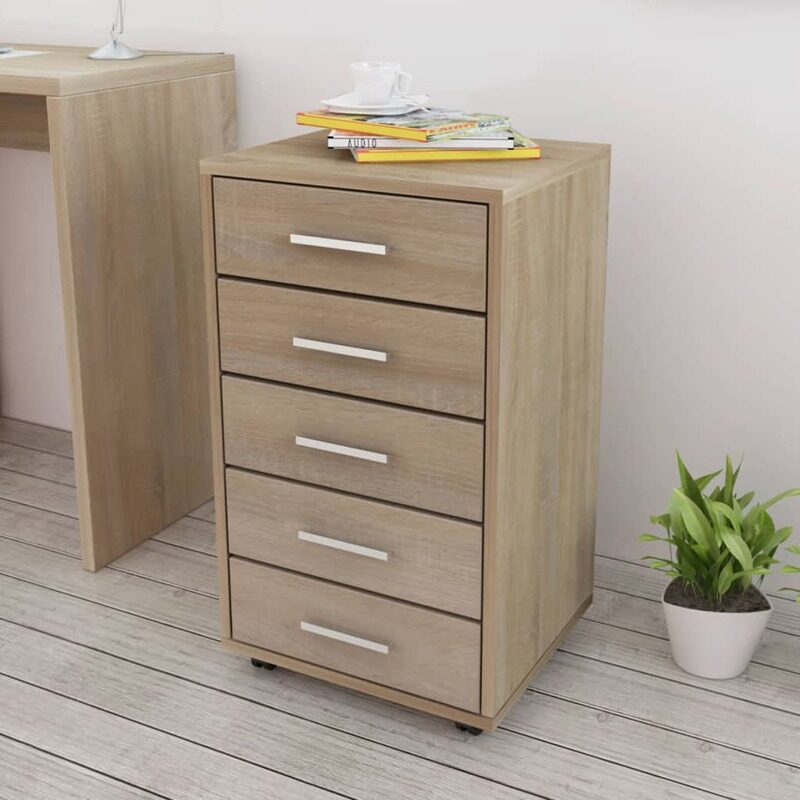 

vidaXL Office Drawer Unit with Castors 5 Drawers Oak