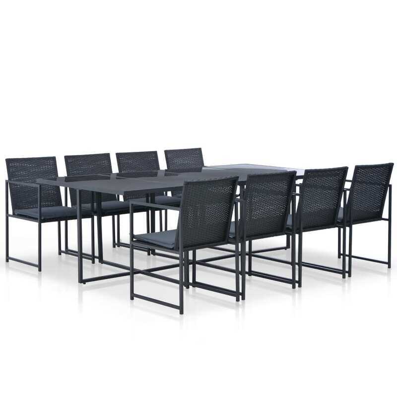 

vidaXL 9 Piece Outdoor Dining Set with Cushions Poly Rattan Black