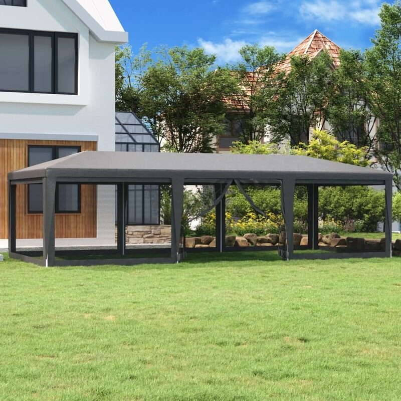 

vidaXL Party Tent with 8 Mesh Sidewalls Anthracite 9x4 m HDPE