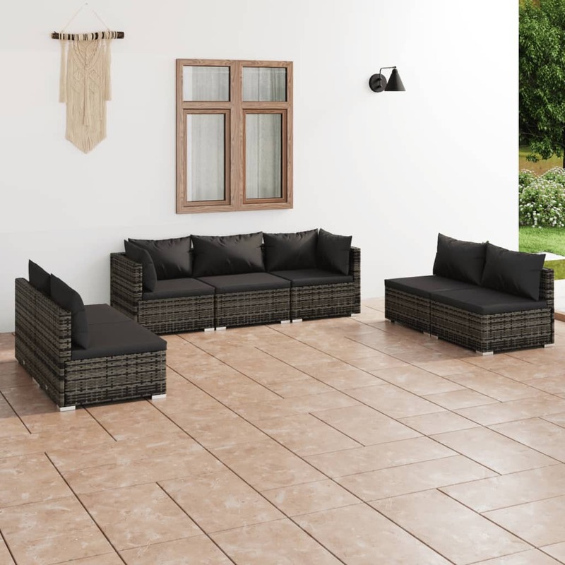 vidaXL 7 Piece Garden Lounge Set with Cushions Poly Rattan Grey