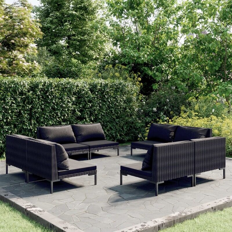 

vidaXL 8 Piece Garden Lounge Set with Cushions Poly Rattan Dark Grey