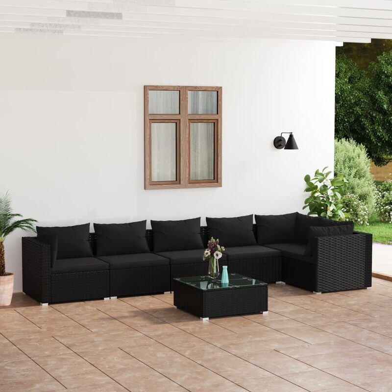 

vidaXL 7 Piece Garden Lounge Set with Cushions Poly Rattan Black