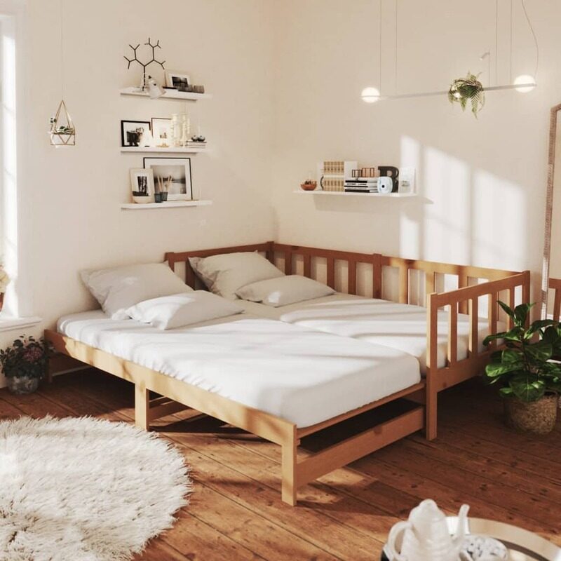 

vidaXL Pull-out Day Bed Honey Brown Solid Pinewood 2x