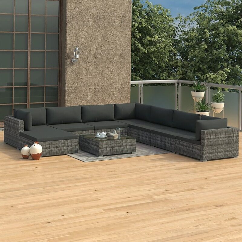 

vidaXL 9 Piece Garden Lounge Set with Cushions Poly Rattan Grey