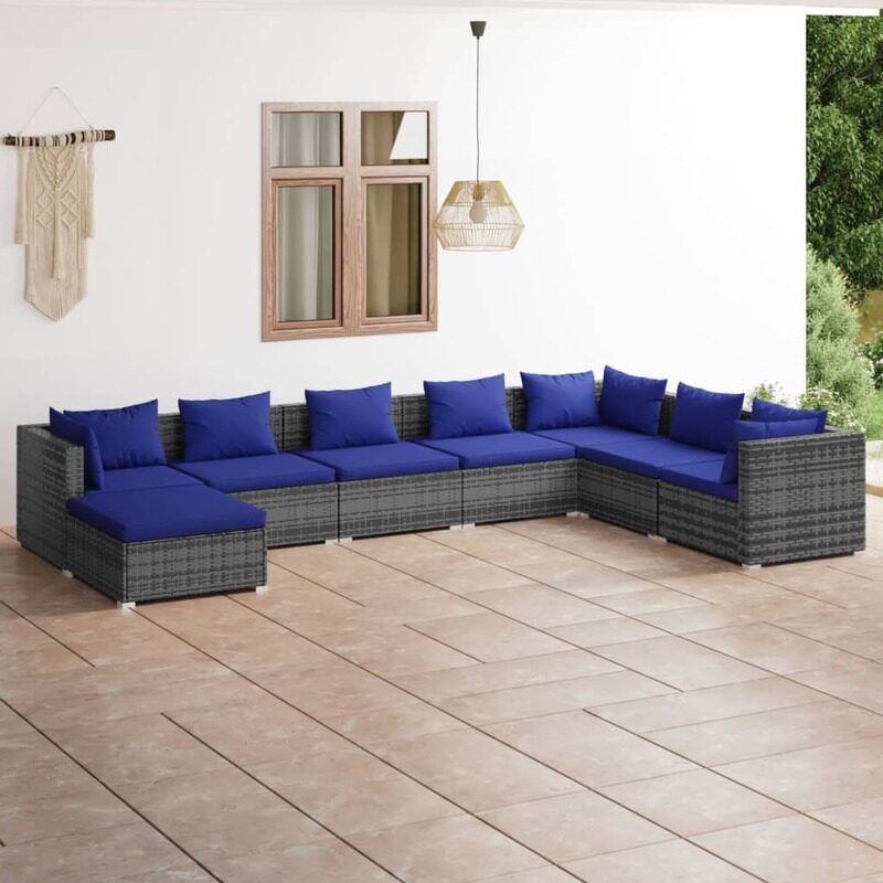 

vidaXL 8 Piece Garden Lounge Set with Cushions Poly Rattan Grey