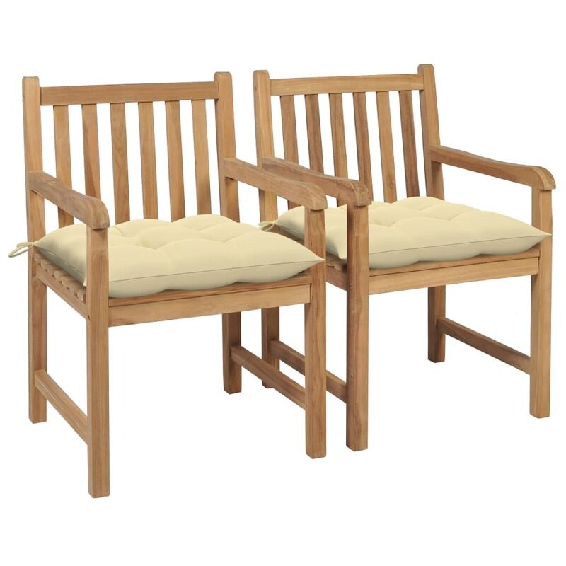 

vidaXL Garden Chairs 2 pcs with Cream White Cushions Solid Teak Wood