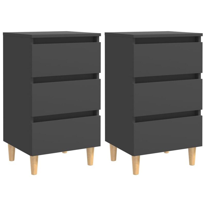 

vidaXL Bed Cabinets with Solid Wood Legs 2 pcs Grey 40x35x69 cm