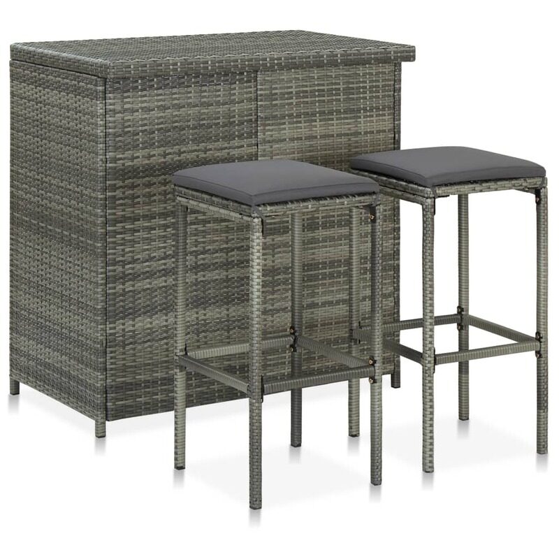 

vidaXL 3 Piece Bar Set Poly Rattan Grey