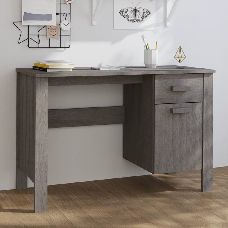 

vidaXL Desk HAMAR Light Grey 113x50x75 cm Solid Wood Pine