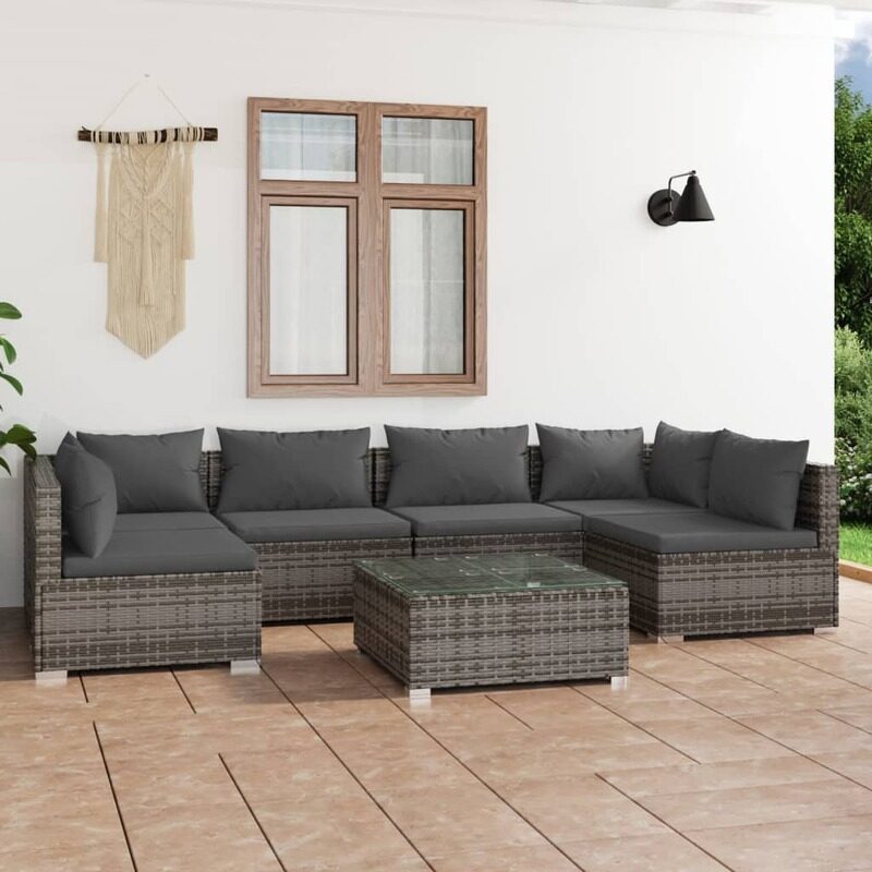 

vidaXL 7 Piece Garden Lounge Set with Cushions Poly Rattan Grey