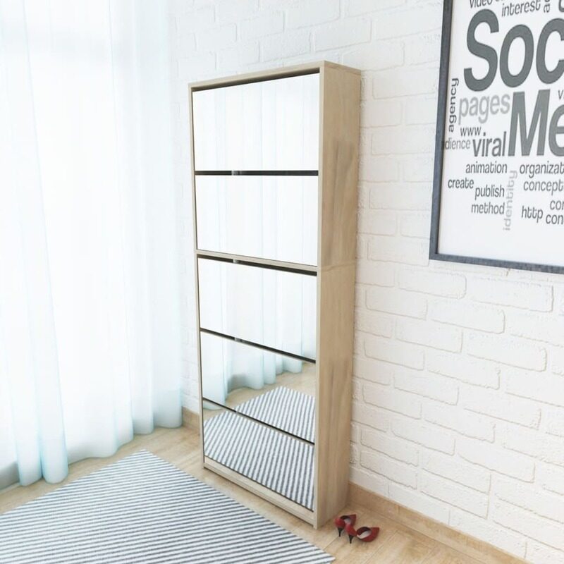 

vidaXL Shoe Cabinet 5-Layer Mirror Oak 63x17x169.5 cm