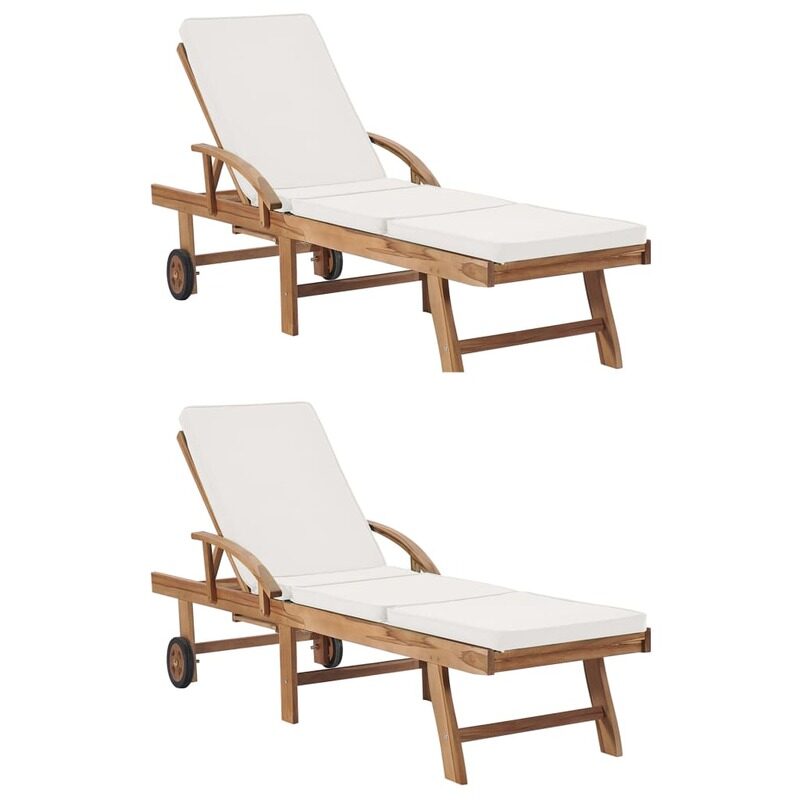 

vidaXL Sun Loungers with Cushions 2 pcs Solid Teak Wood Cream