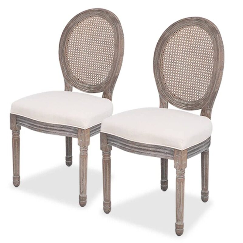 

vidaXL Dining Chairs 2 pcs Linen and Rattan