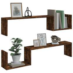 vidaXL Wall Shelves 2 pcs Smoked Oak 100x15x20 cm Engineered Wood