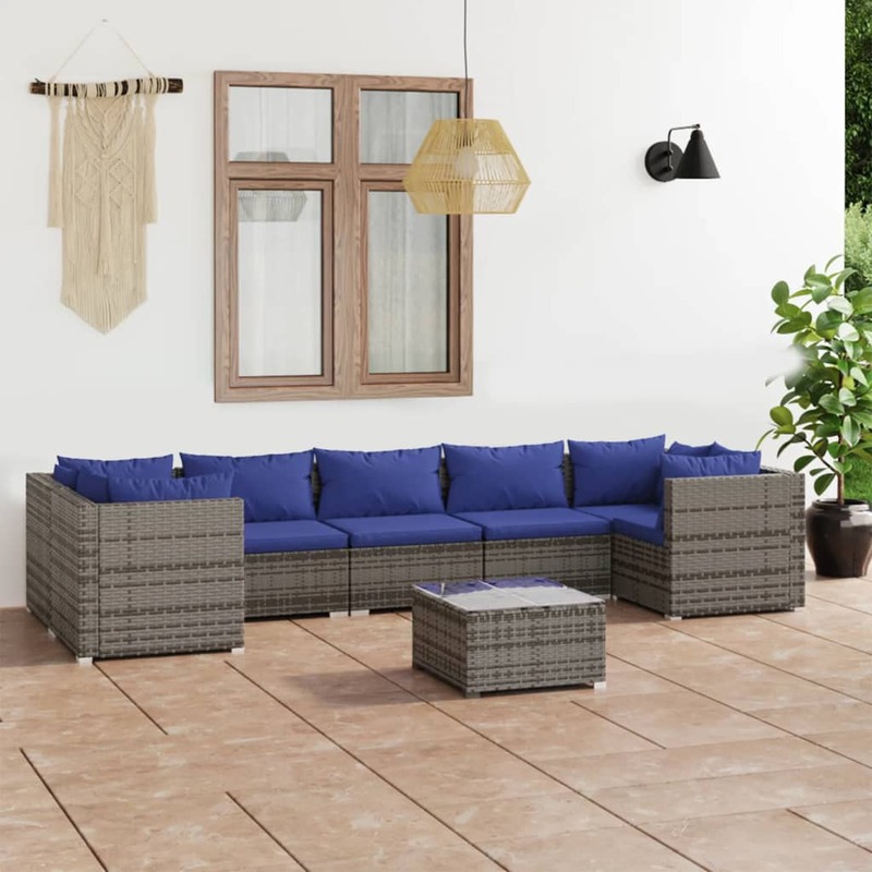 

vidaXL 8 Piece Garden Lounge Set with Cushions Poly Rattan Grey