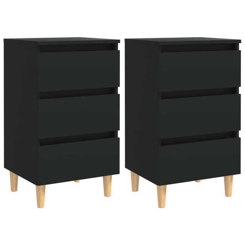 

vidaXL Bed Cabinets with Solid Wood Legs 2 pcs Black 40x35x69 cm