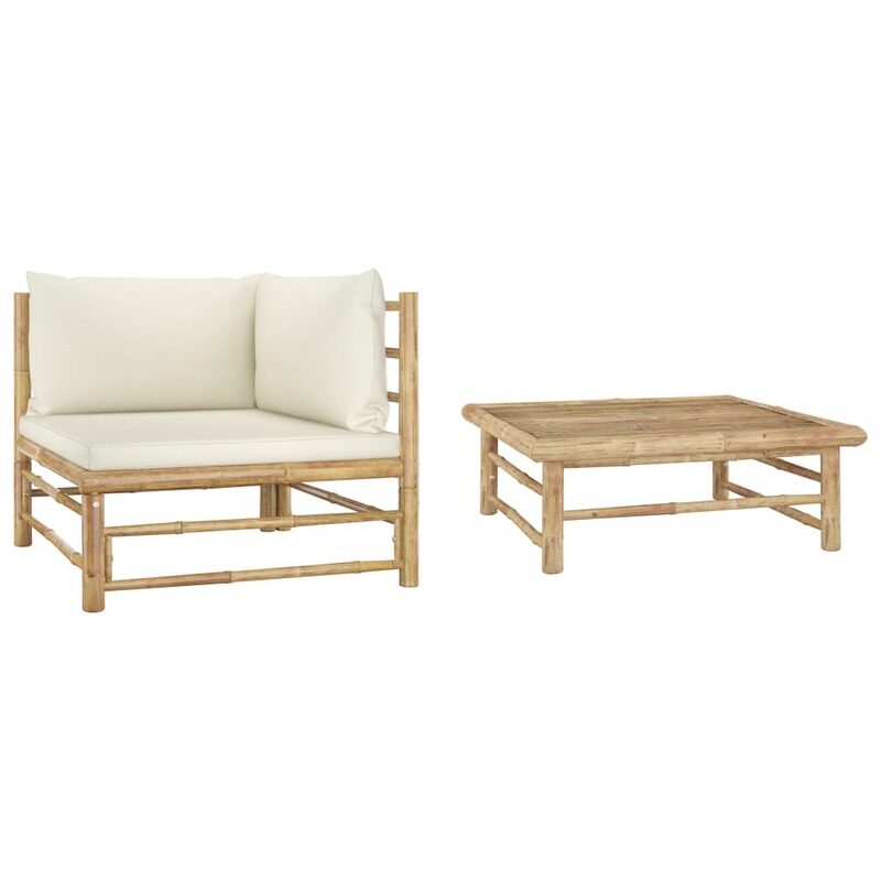 

vidaXL 2 Piece Garden Lounge Set with Cream White Cushions Bamboo