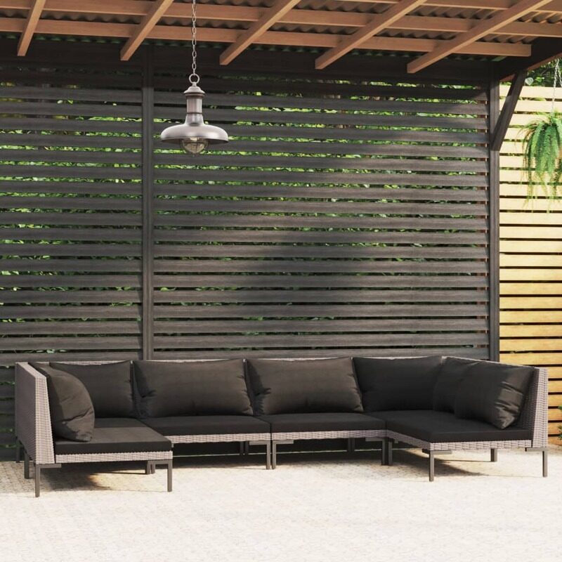 

vidaXL 6 Piece Garden Lounge Set with Cushions Poly Rattan Dark Grey