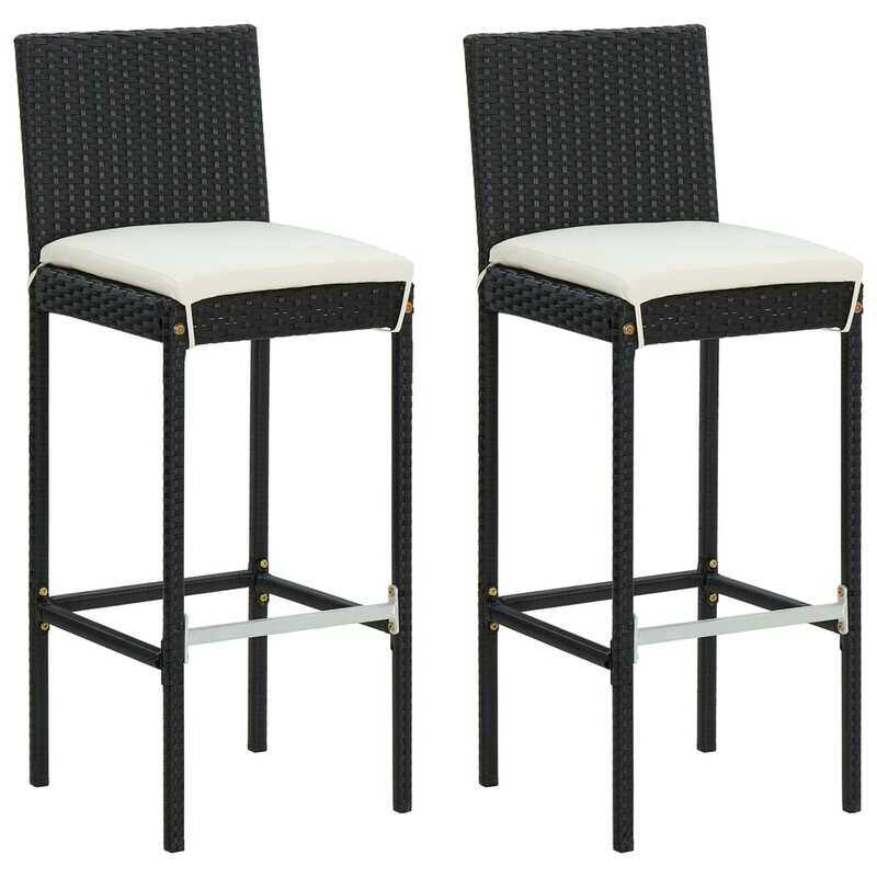 

vidaXL Garden Bar Stools with Cushions 2 pcs Black Poly Rattan