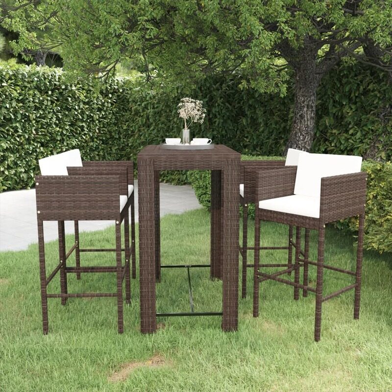 

vidaXL 5 Piece Garden Bar Set with Cushions Poly Rattan Brown