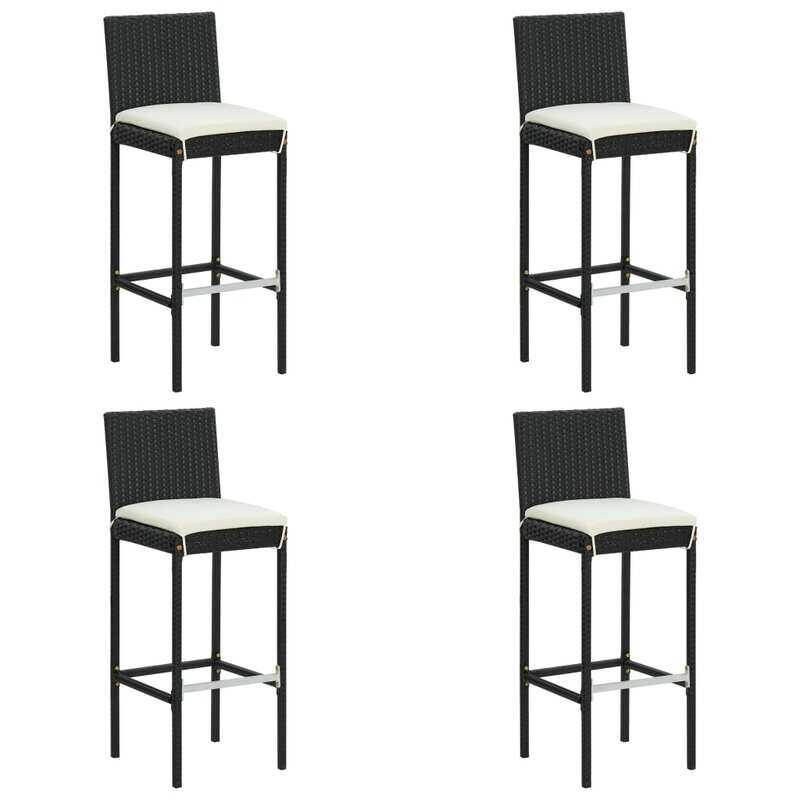 

vidaXL Garden Bar Stools with Cushions 4 pcs Black Poly Rattan