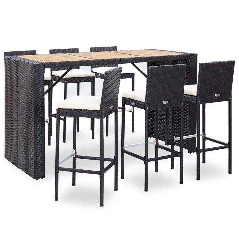 

vidaXL 7 Piece Outdoor Bar Set with Cushions Poly Rattan Black