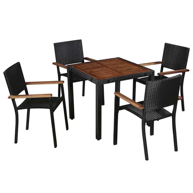 

vidaXL 5 Piece Outdoor Dining Set Poly Rattan and Acacia Wood Black