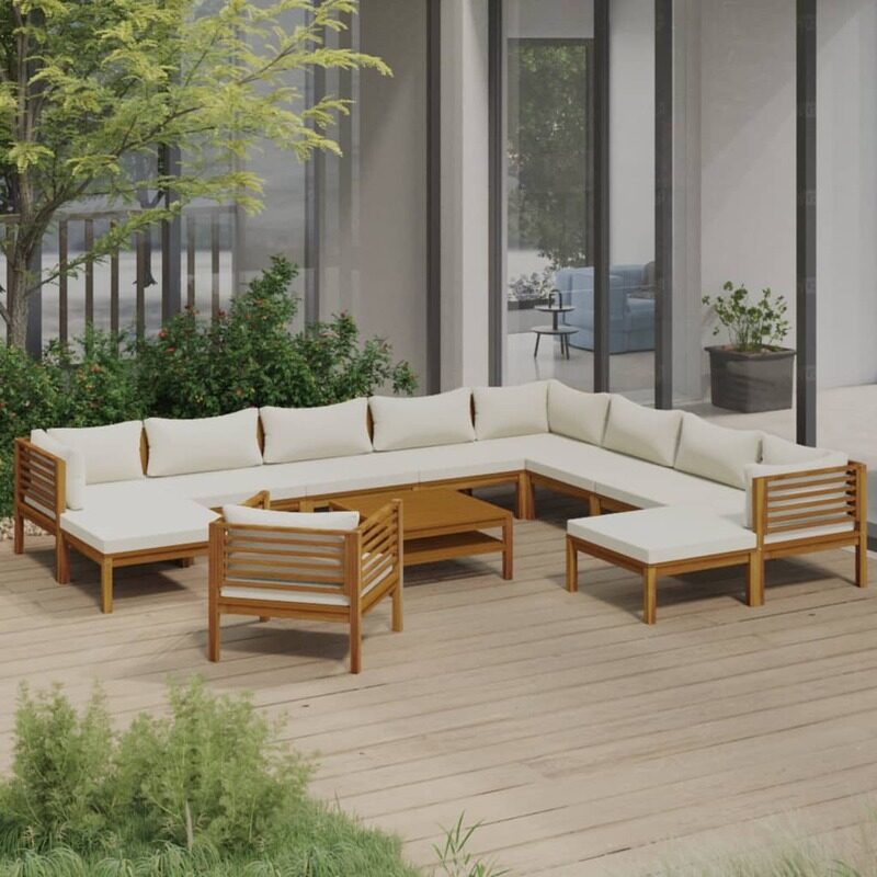 

vidaXL 12 Piece Garden Lounge Set with Cream Cushion Solid Acacia Wood