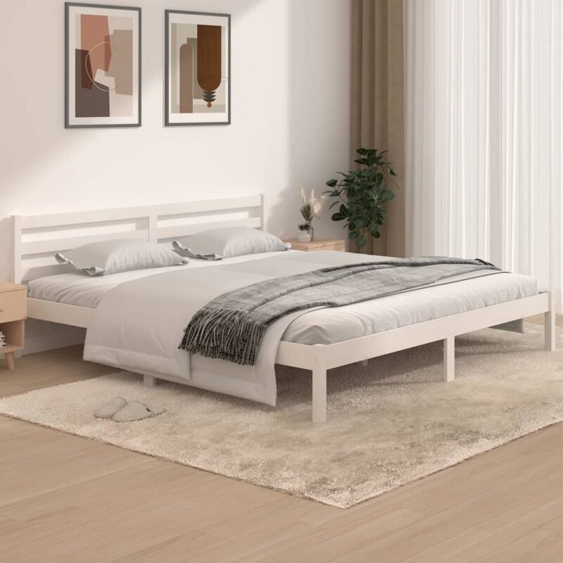 

vidaXL Bed Frame Solid Wood Pine 180x200 cm White 6FT Super King