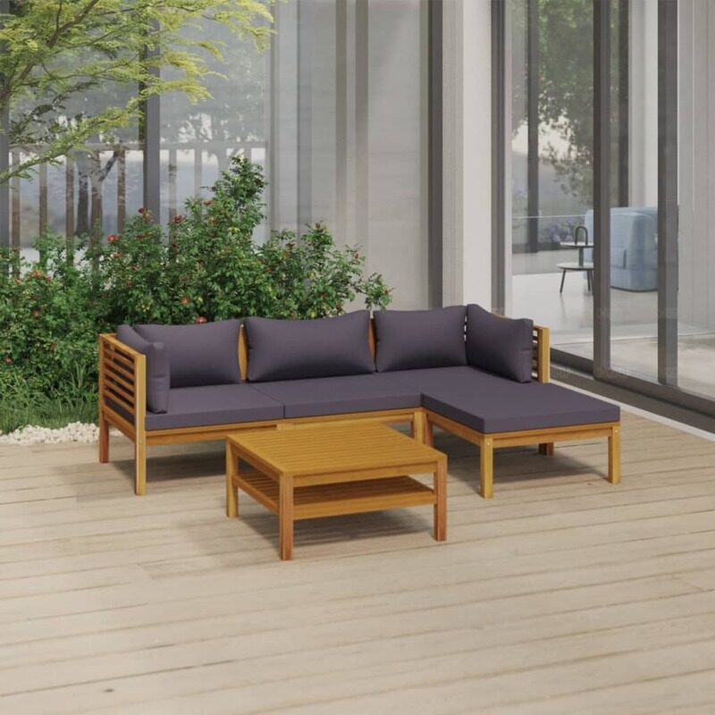 vidaXL 5 Piece Garden Lounge Set with Cushion Solid Acacia Wood