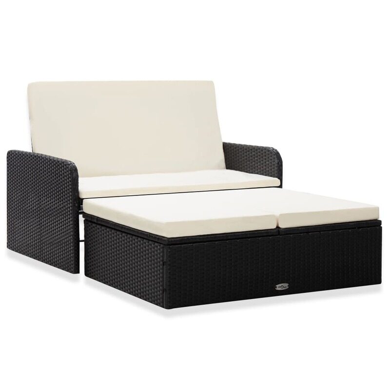 vidaXL 2 Piece Garden Lounge Set with Cushions Poly Rattan Black