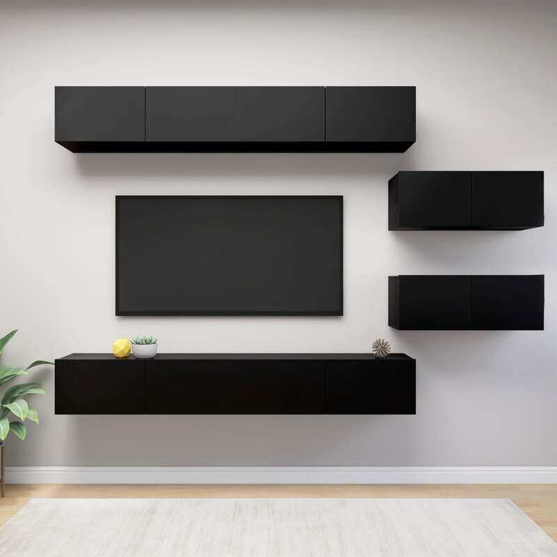 

vidaXL 6 Piece TV Cabinet Set Black Engineered Wood