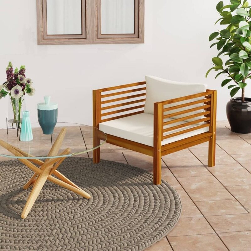 

vidaXL Garden Chair with Cream White Cushions Solid Acacia Wood