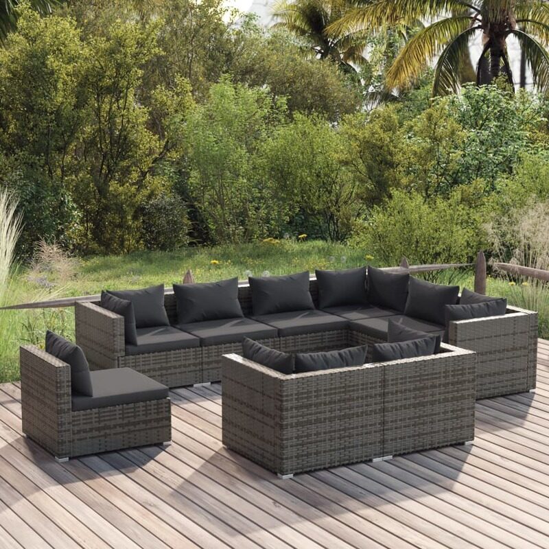 

vidaXL 9 Piece Garden Lounge Set with Cushions Poly Rattan Grey