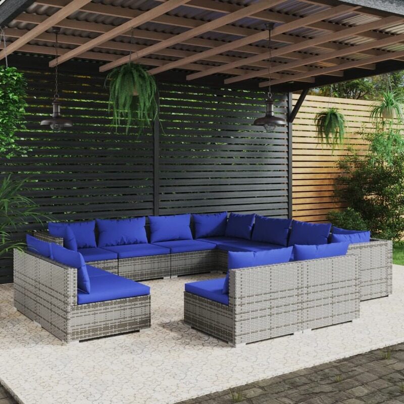 

vidaXL 11 Piece Garden Lounge Set with Cushions Grey Poly Rattan