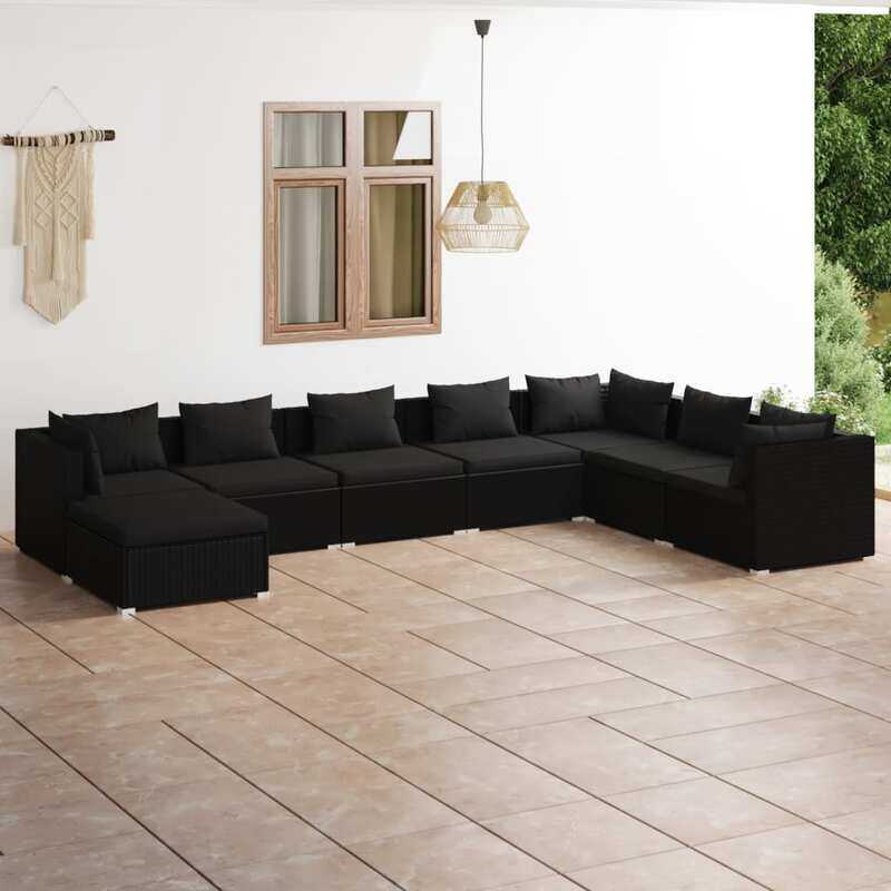 

vidaXL 8 Piece Garden Lounge Set with Cushions Poly Rattan Black