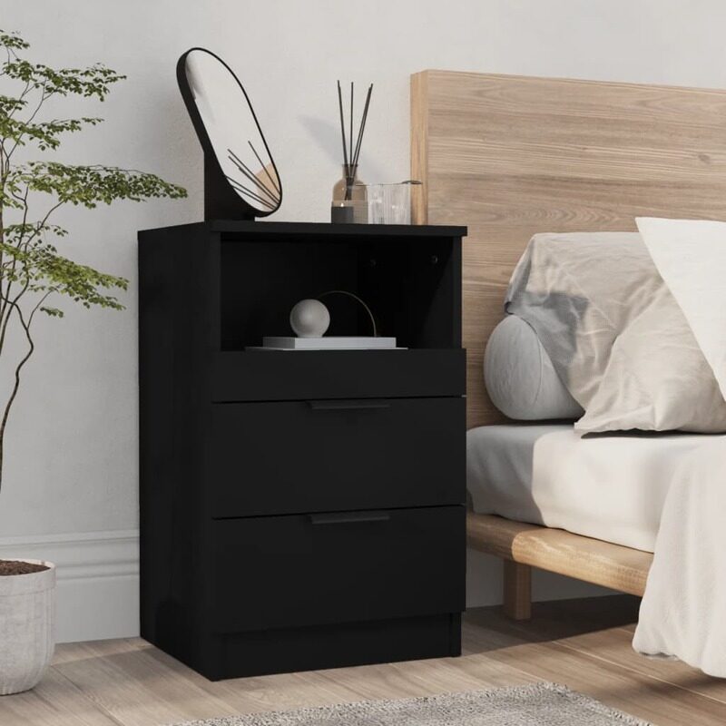 

vidaXL Bedside Cabinet Black Engineered Wood